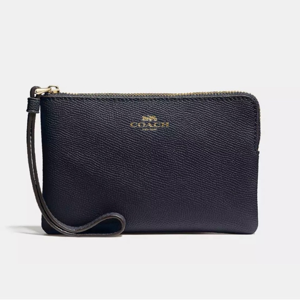 Coach Midnight Blue Corner Zip Wristlet Gold Hardware *No Callouts* w/Box